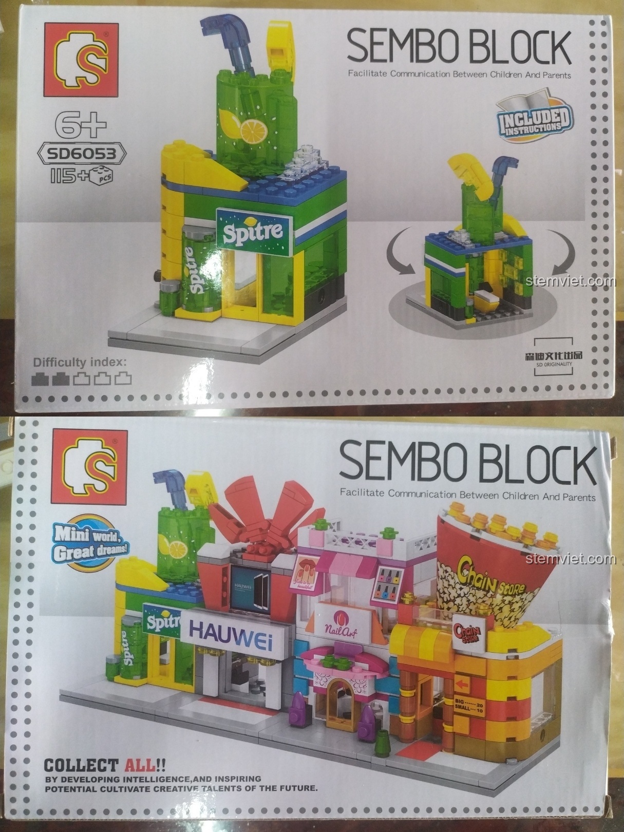 Hộp đồ chơi lắp ráp Sembo Block SD6053 mô hình cửa hàng Sprite và hình ảnh các bộ khác trong cùng series.