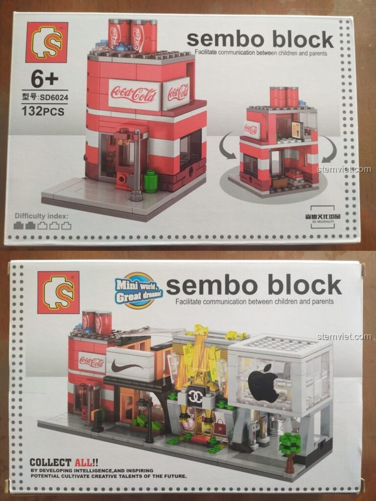 Hộp đồ chơi mô hình SEMBO SD 6024 Cửa hàng nước ngọt Coca-Cola và các mẫu khác trong bộ sưu tập phố nhỏ.