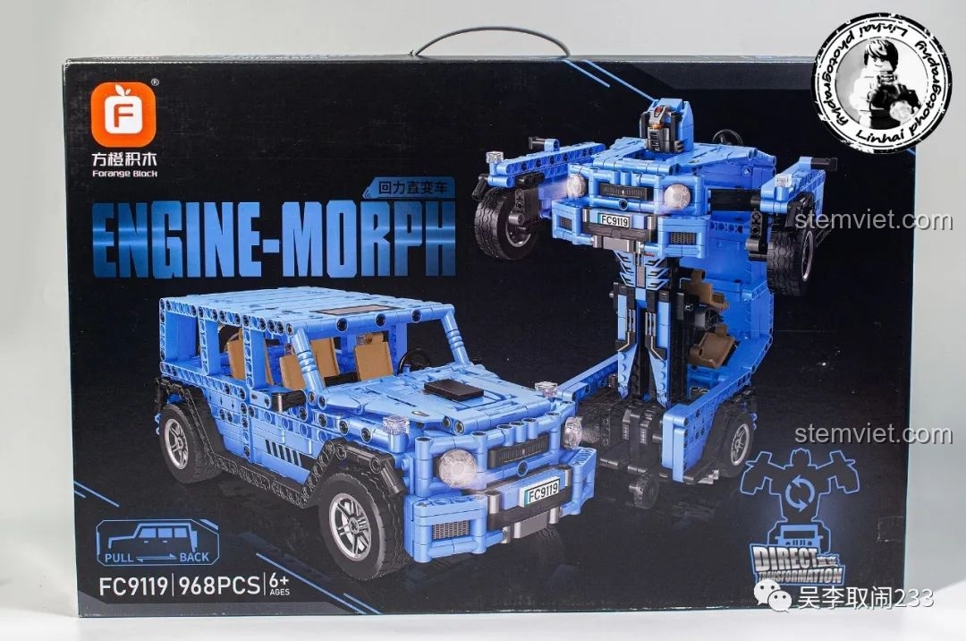 Hộp của bộ lắp ráp Xe Mercedes G-Wagon biến hình FC9119, hiển thị cả mô hình xe và robot chiến đấu.