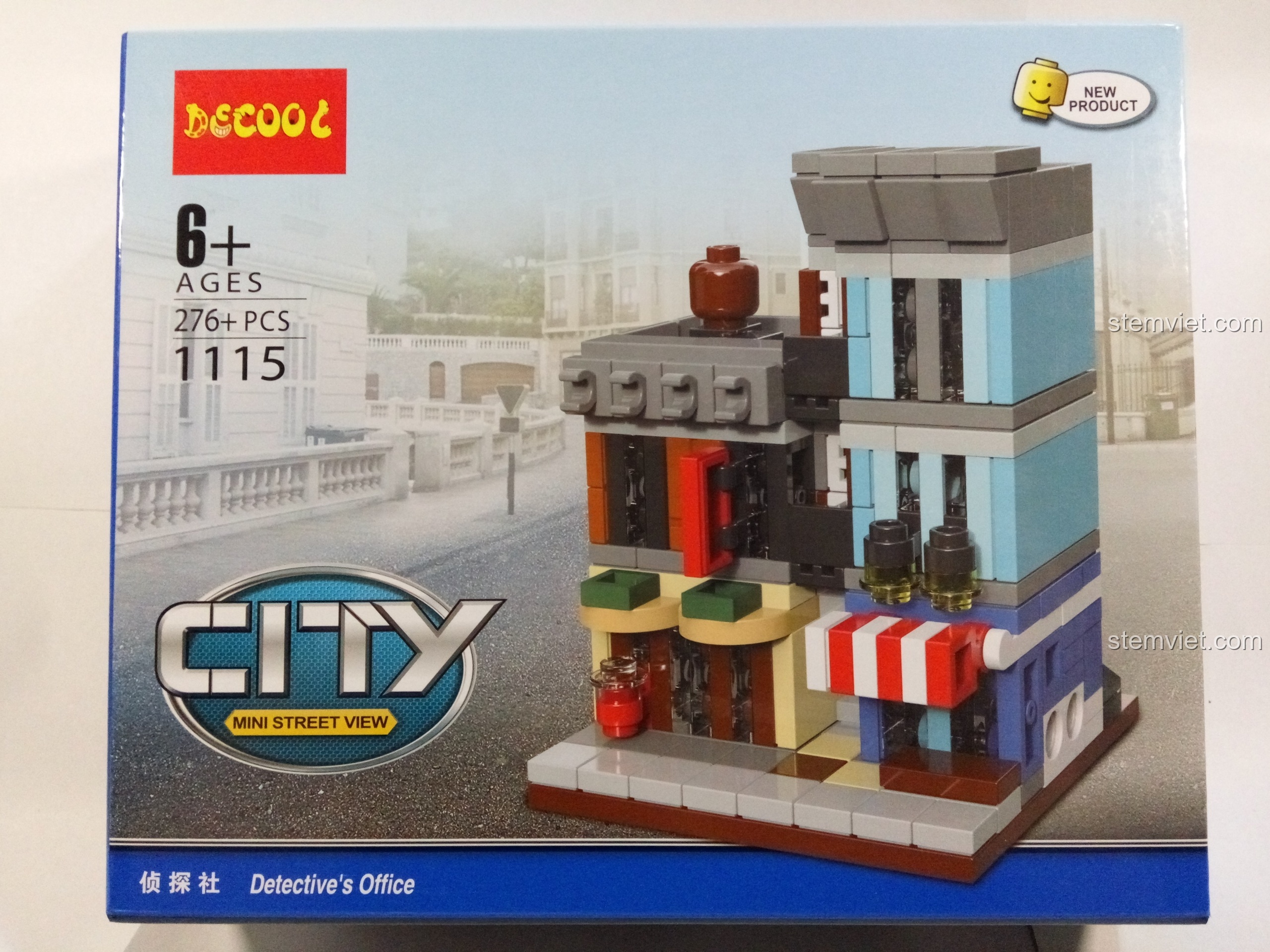 Hộp sản phẩm bộ lắp ghép Jisi 1115 Văn phòng Thám tử mini với 276 chi tiết, phù hợp cho trẻ từ 6 tuổi.