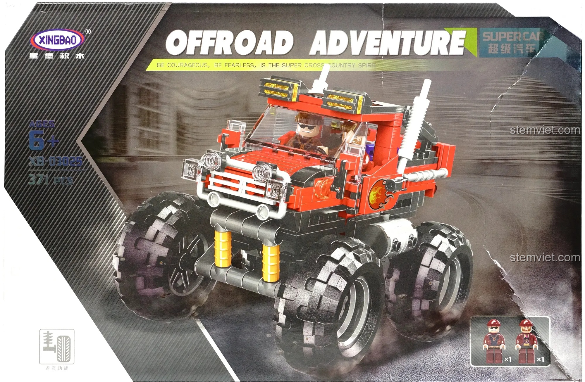 Hộp sản phẩm bộ đồ chơi Xe Bán Tải Địa Hình Quái Vật Xingbao XB-03025 với hình ảnh xe địa hình màu đỏ cực ngầu.