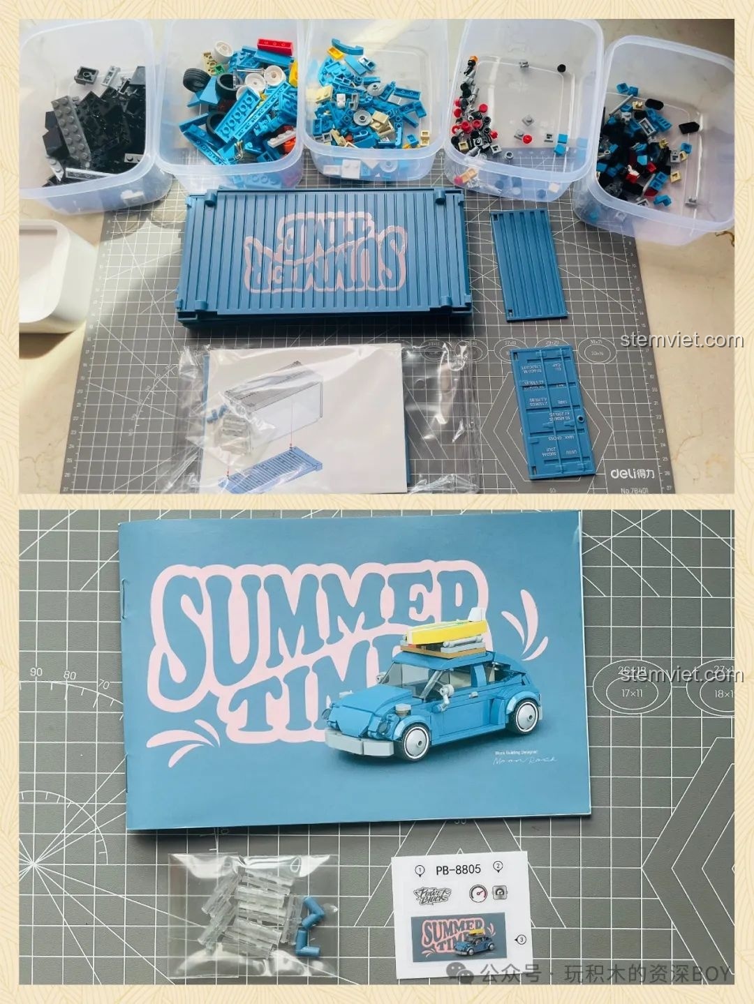 Sách hướng dẫn lắp ráp chi tiết và các mảnh ghép ban đầu của bộ Pinbo PB8805 Xe Volkswagen Beetle Cắm Trại.