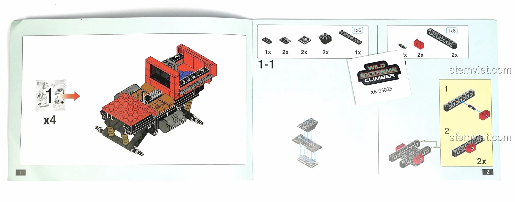 Trang hướng dẫn lắp ráp của bộ đồ chơi Xe Bán Tải Địa Hình Quái Vật cho bé trai 6+ với các bước rõ ràng.