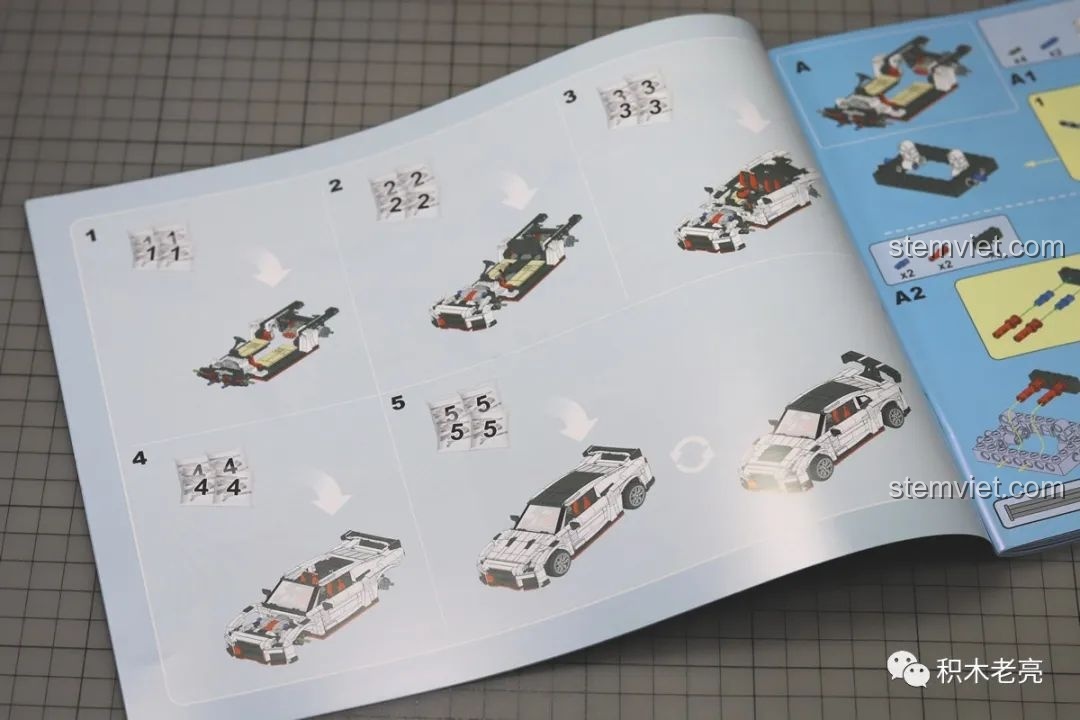 Trang hướng dẫn lắp ráp của bộ Double Eagle 61020 Nissan GTR R35, hiển thị các bước lắp ráp khung xe.