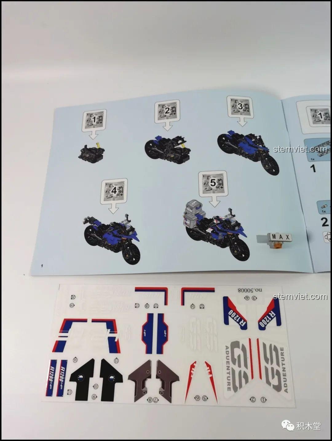 Sách hướng dẫn lắp ráp chi tiết và bộ sticker chất lượng cao của bộ Leier 50008 Mô tô BMW R1200GS Rallye.