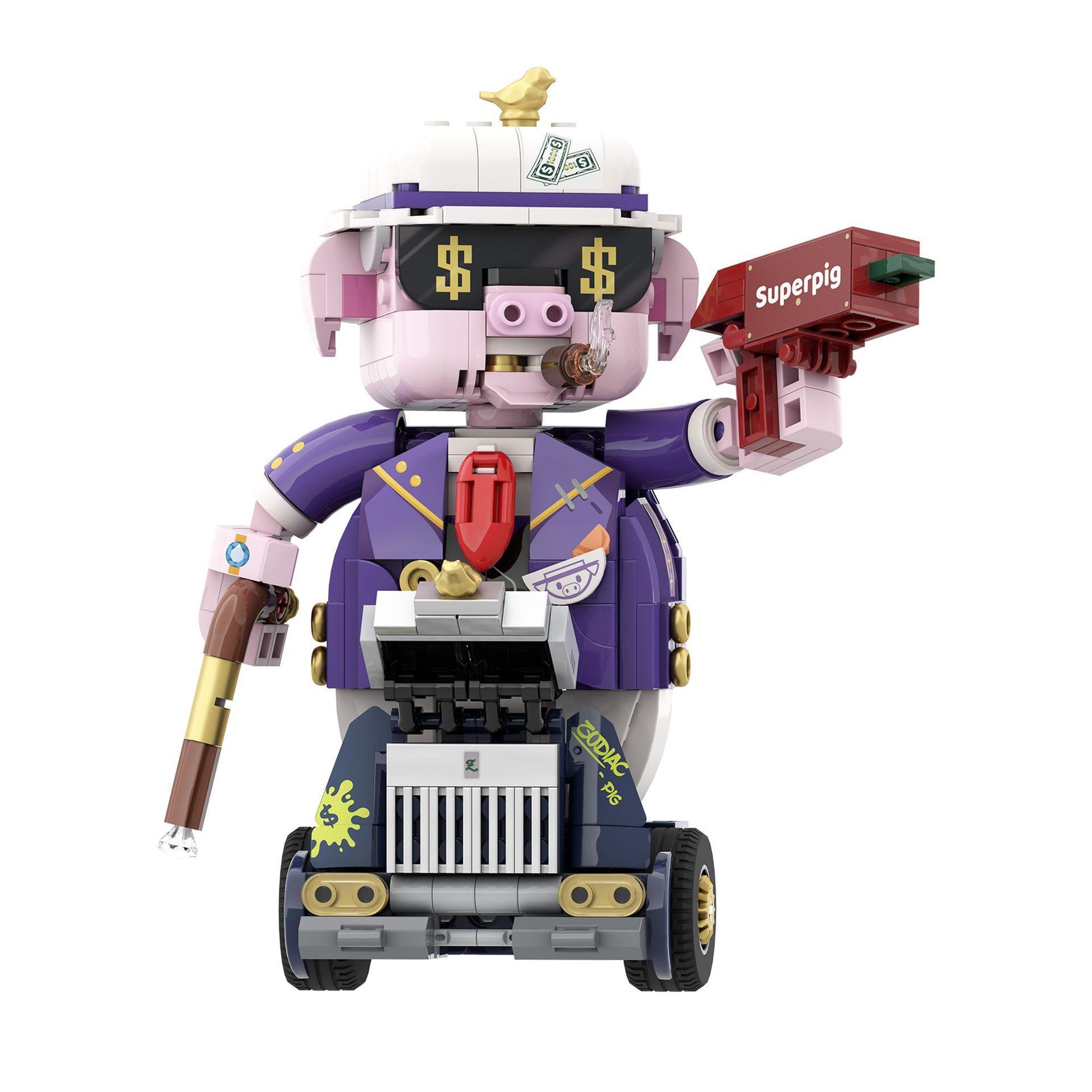 Mô hình Heo Thần Tài Flex Pig iBlock ib1001-12 phong cách tỷ phú, đồ chơi lắp ráp độc đáo cho bé trai 8 tuổi, biểu tượng giàu sang giá tốt