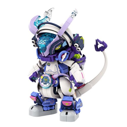 Bộ lắp ghép Robot Rồng iBlock ib1001-5, mô hình chiến binh rồng du hành thời gian màu tím xanh trắng, đồ chơi lắp ráp cho bé trai 8 tuổi, giá tốt.