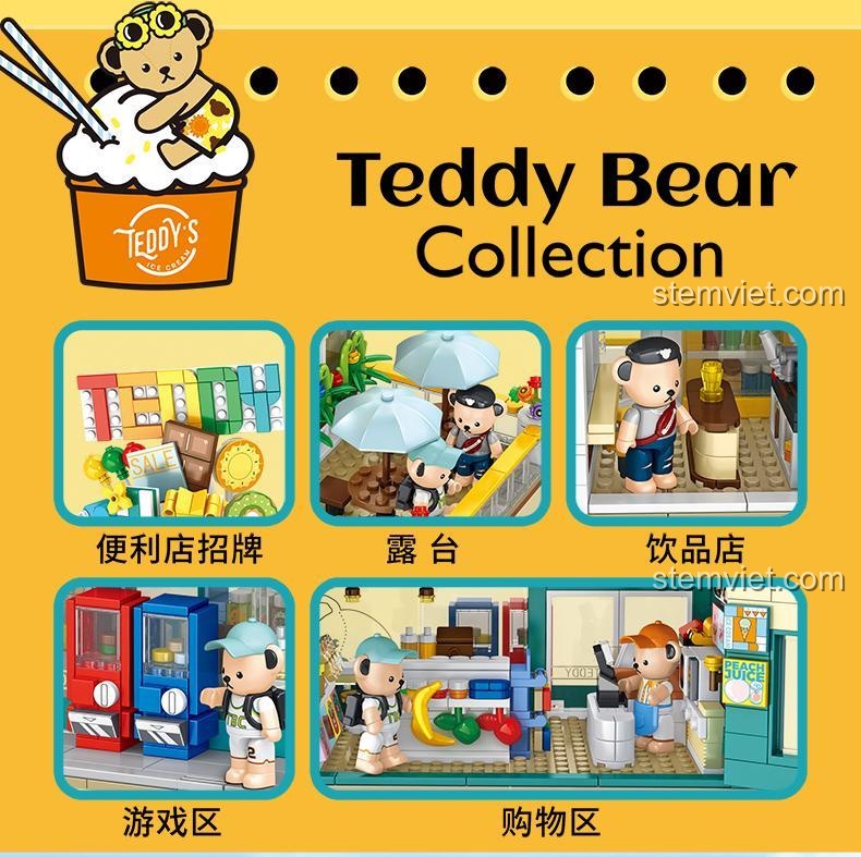 Bộ xếp hình Cửa hàng tiện lợi trên bãi biển Inbrixx 881102, thiết kế mở, dễ dàng khám phá nội thất, phù hợp cho bé trai và bé gái.