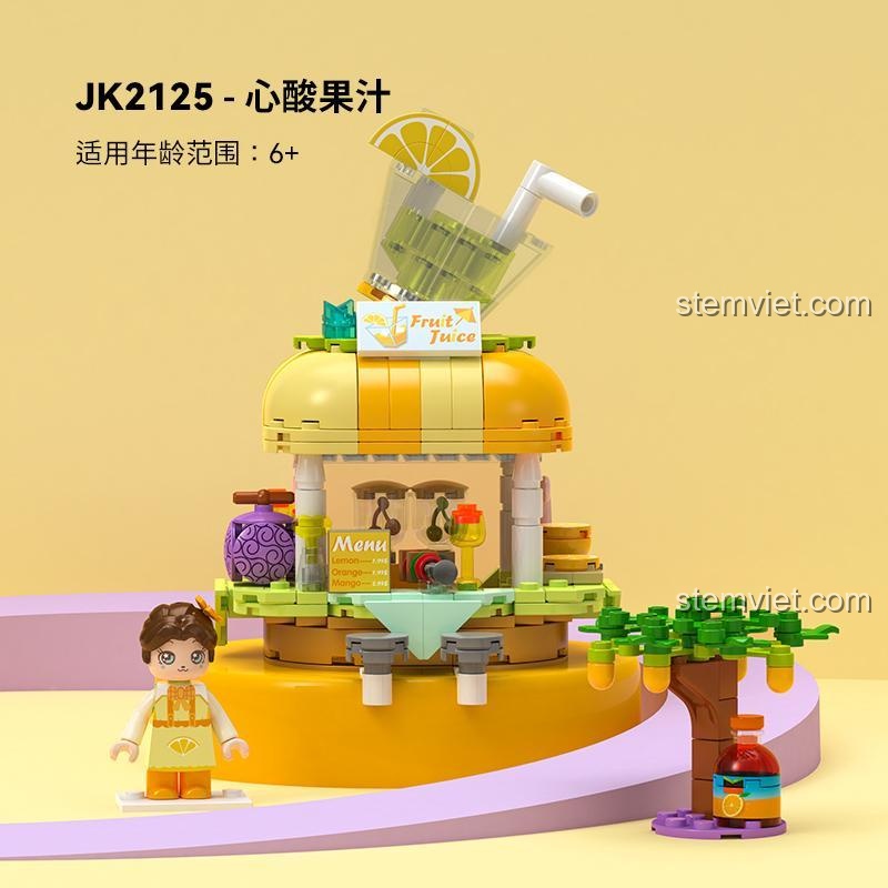 Hộp bộ lắp ghép JAKI JK2125 Cửa Hàng Nước Ép, đồ chơi lắp ráp Cửa Hàng Nước Ép cho bé gái 6 tuổi, kích thước hộp