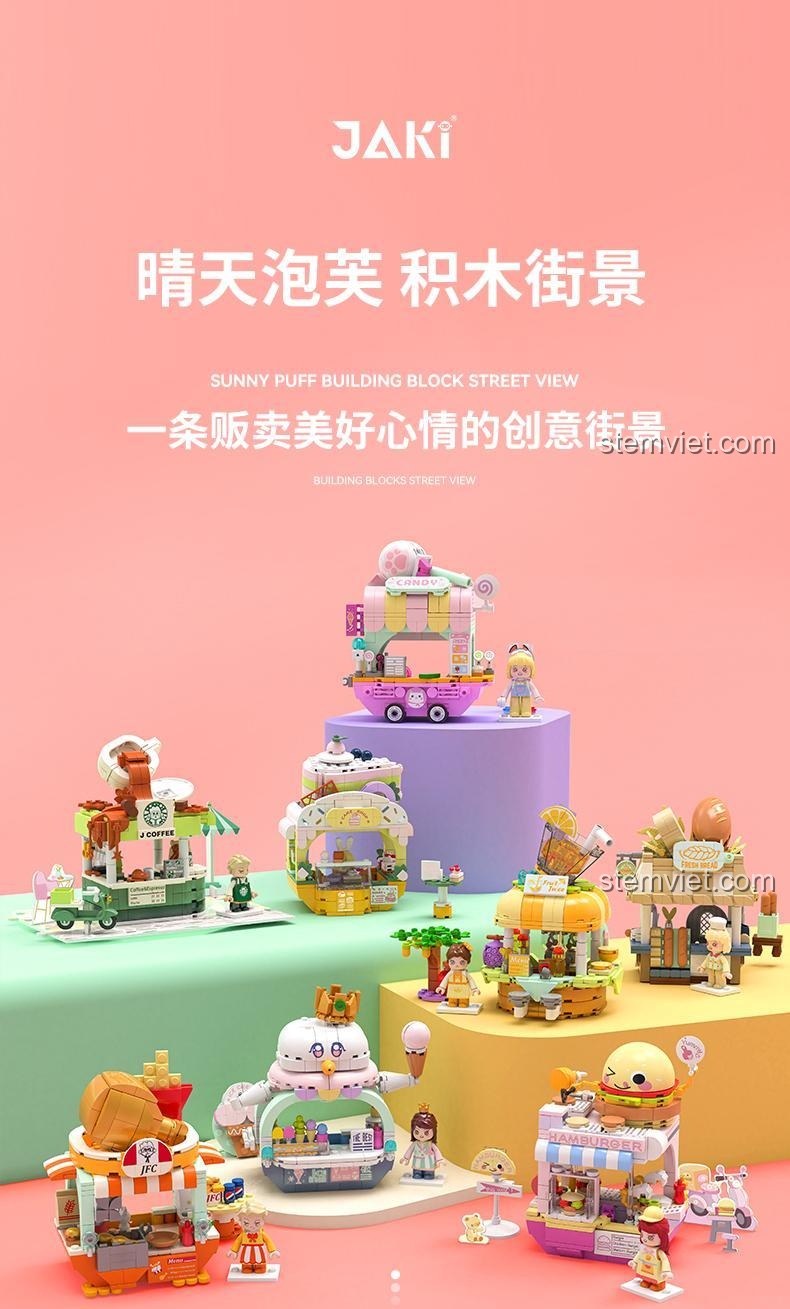 Hộp sản phẩm bộ đồ chơi Phố ẩm thực JAKI JK2129 8 cửa hàng
