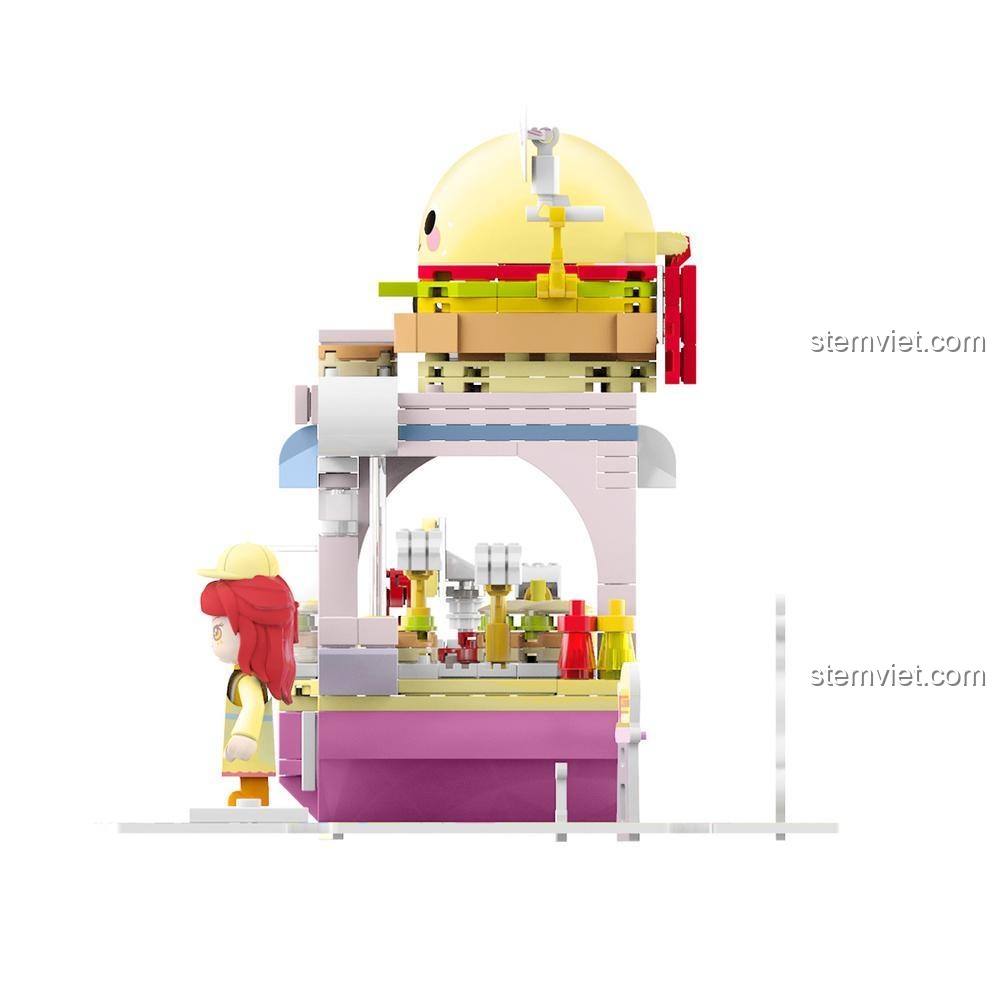 Đồ chơi mô hình Quán cà phê JK2129 tiệm bánh mì kẹp thịt nhìn từ bên cạnh