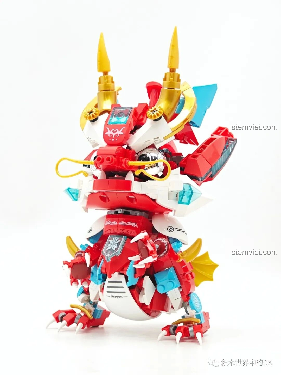 Mô hình Rồng Cơ Giáp Xích Diễm JAKI JK5138 đã hoàn thiện, nhìn từ góc nghiêng bên phải.