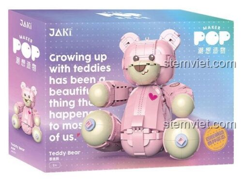 Hộp bộ lắp ghép Gấu Teddy Hồng JAKI JK8133, đồ chơi mô hình Gấu Bông Lắp Ráp cho bé gái 8 tuổi