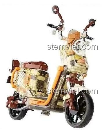 Mô hình Xe Máy Điện Tiểu Ngưu JAKI JK8327 màu vàng trong suốt, đồ chơi xây dựng cho bé gái 8 tuổi