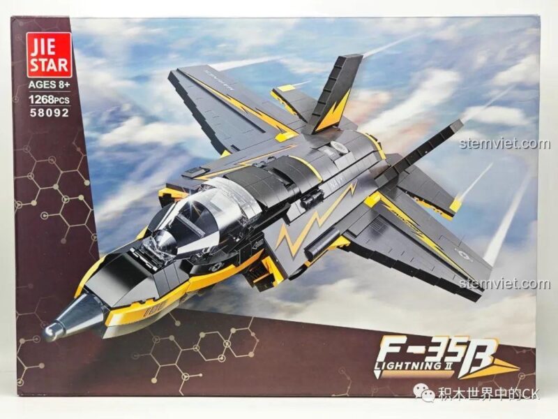 Ảnh hộp sản phẩm bộ xếp hình JIE STAR 58092 Máy bay tàng hình F-35B, món quà cho bé trai.