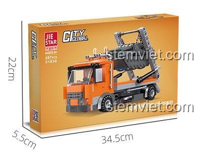 Hộp đồ chơi JIESTAR 51030 Xe Tải Công Trình, kích thước hộp 34.5x22x5.5 cm, bộ lắp ghép cho bé trai 6 tuổi, giá tiết kiệm.