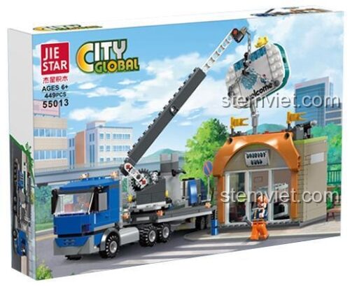 Hộp đồ chơi lắp ráp JIESTAR 55013 Xe tải cẩu công trình, món quà cho bé trai 6 tuổi