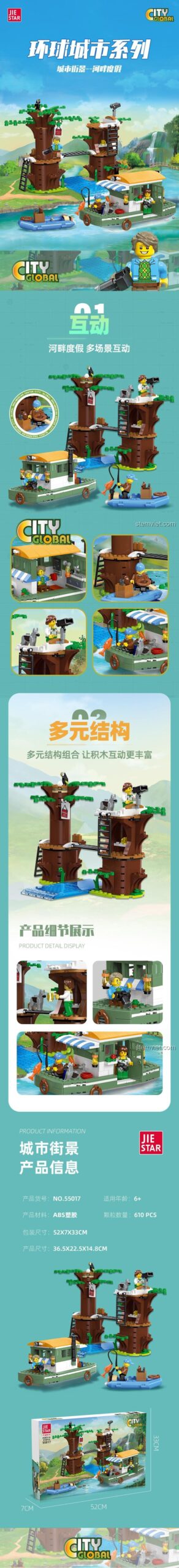 Chi tiết đồ chơi mô hình Thuyền nhà và nhà cây JIESTAR 55017, chất lượng cao, giá tốt.