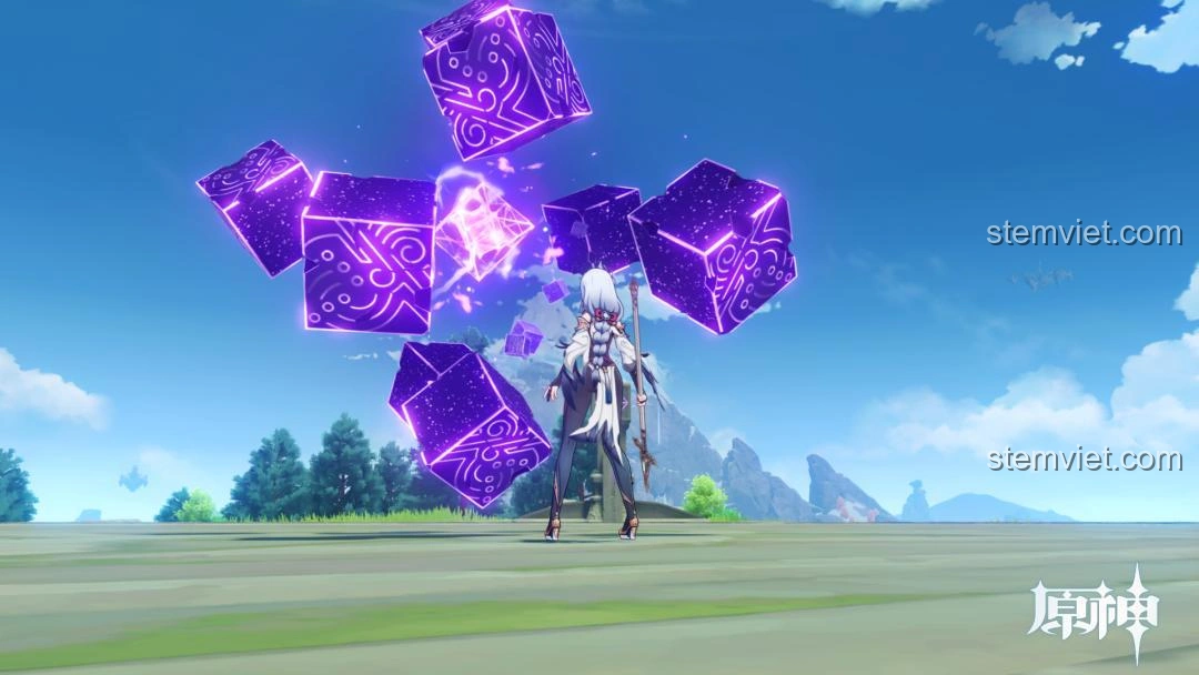 Cận cảnh các vật phẩm nhỏ bên trong mô hình JIESTAR 58102 Sách Thiên Không, như rương và cây.