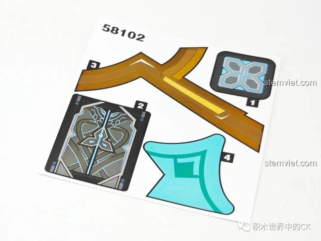 Tấm decal dán chi tiết cho bộ JIESTAR 58102 Sách Thiên Không, tăng thêm vẻ đẹp và độ chân thực cho mô hình.