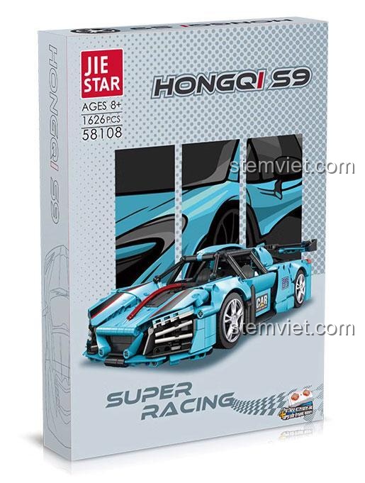 Hộp bộ lắp ráp JIESTAR 58108 Siêu xe Hồng Kỳ S9, 1626 mảnh ghép, đồ chơi mô hình cho bé trai 6 tuổi, chất lượng cao.