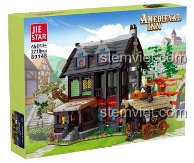 Hộp sản phẩm bộ xếp hình 89148 Quán Trọ Trung Cổ từ hãng JIESTAR, phù hợp cho bé trai từ 6 tuổi.