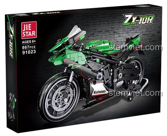 Hộp sản phẩm của bộ xếp hình JIESTAR 91023, mô phỏng siêu mô tô Kawasaki NINJA ZX-10R với 867 mảnh ghép.