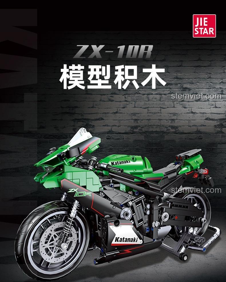 Bộ lắp ráp Kawasaki NINJA ZX-10R mã 91023, một món đồ chơi xây dựng mô hình khối hấp dẫn.