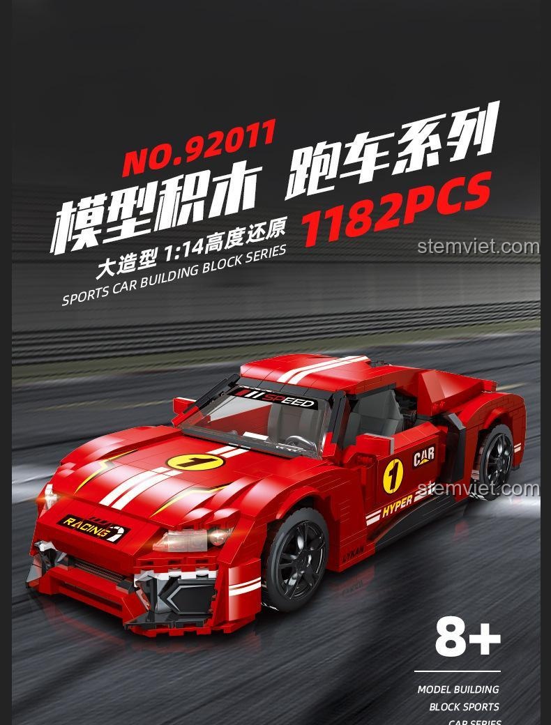 Poster quảng cáo bộ xếp hình 92011, xe đua Lykan Hypersport, tỉ lệ 1:14, món đồ chơi sáng tạo cho trẻ.
