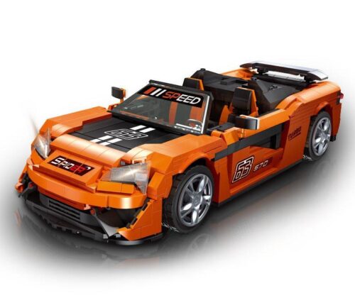 Hộp sản phẩm bộ lắp ráp Siêu xe McLaren 570S Spider JIESTAR 92015, hiển thị hình ảnh chiếc xe màu cam và thông tin 1127 chi tiết, dành cho bé trai 8 tuổi.