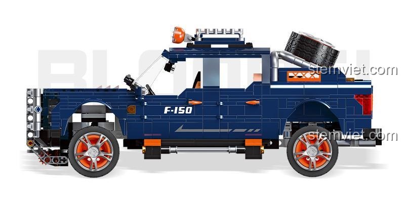 Xe Ford F-150 Raptor JIESTAR 92020 nhìn từ bên cạnh, đồ chơi mô hình Ford F-150 với màu xanh dương nổi bật, phù hợp bé trai 8 tuổi.