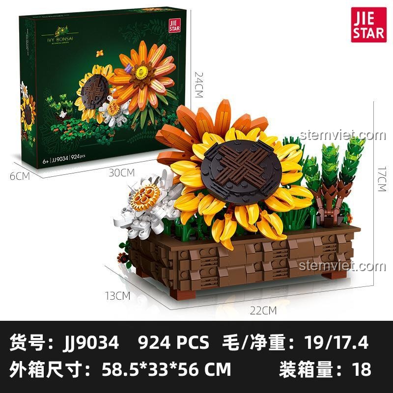 Hộp đồ chơi mô hình JIESTAR JJ9034 Bonsai hoa hướng dương và cúc họa mi, giá tốt.