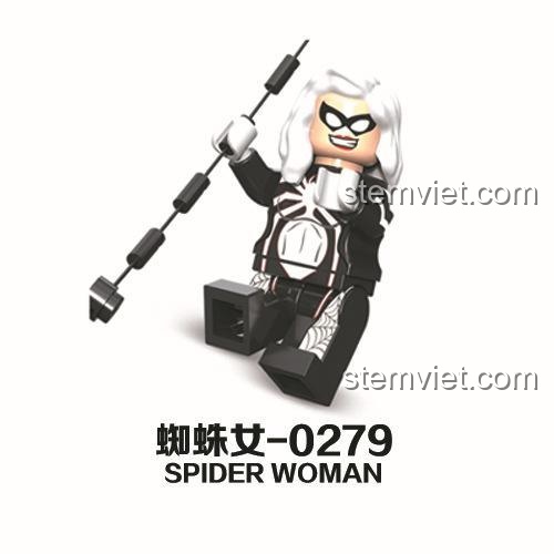 Ảnh chính thức của bộ đồ chơi Jisi 0279 Nữ Nhện Hắc Ám, một minifigure Spider Woman độc đáo cho bé trai.