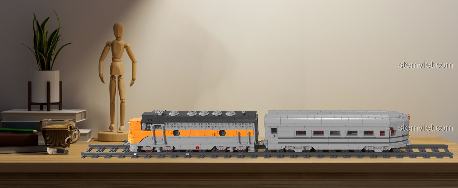 đồ chơi mô hình Tàu hỏa EMD F7 WP JMBricklayer 51107 chi tiết kết nối toa tàu, chất lượng cao, cho con trai 14 tuổi