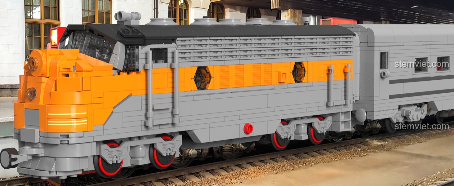 đồ chơi mô hình JMBricklayer Đầu máy Diesel USA EMD F7 WP 51107 trên đường ray, chi tiết tinh xảo, cho con trai 14 tuổi