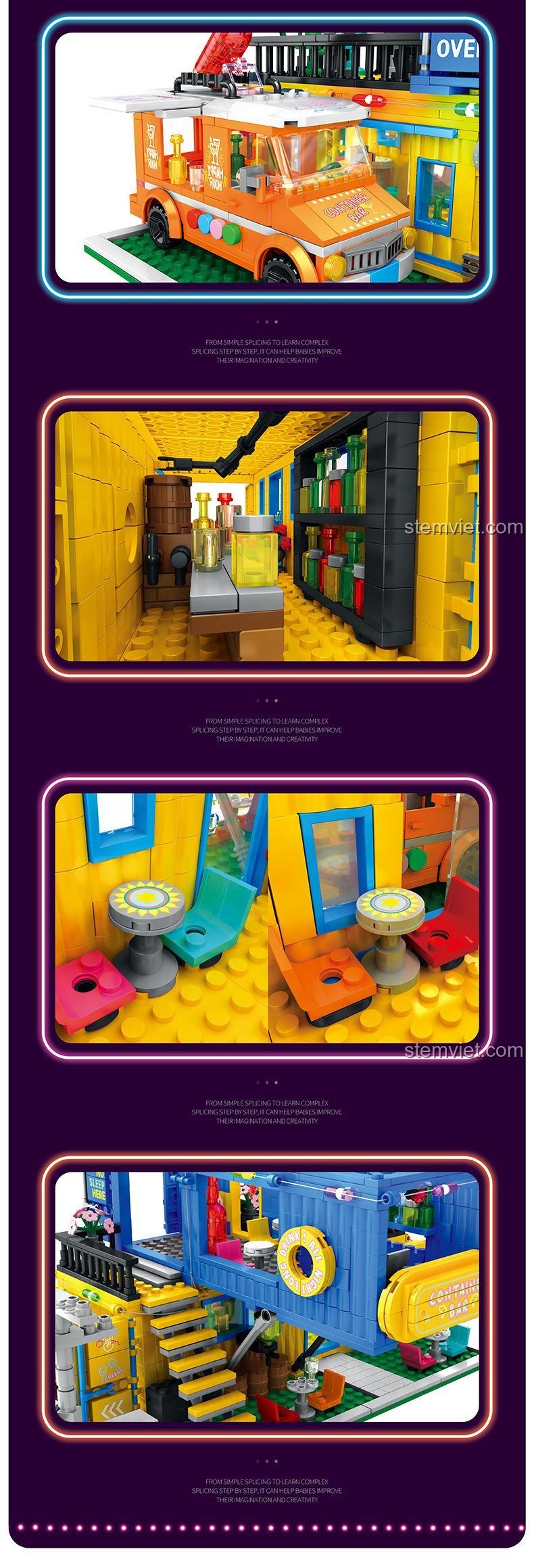 Đồ chơi xây dựng Tòa nhà Container 16 với các chi tiết tinh xảo, màu sắc sống động, mang lại trải nghiệm lắp ráp thú vị cho bé trai 6 tuổi.