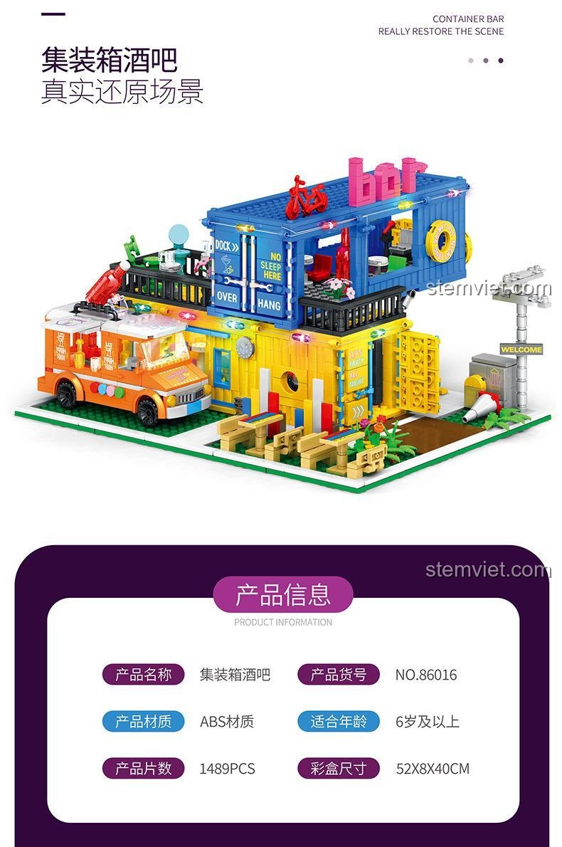 Bộ đồ chơi Mô hình Quán Bar Độc Đáo Juhang Technology 86016 thể hiện các góc nhìn khác nhau của mô hình, chi tiết nội thất bên trong, giá tiết kiệm.