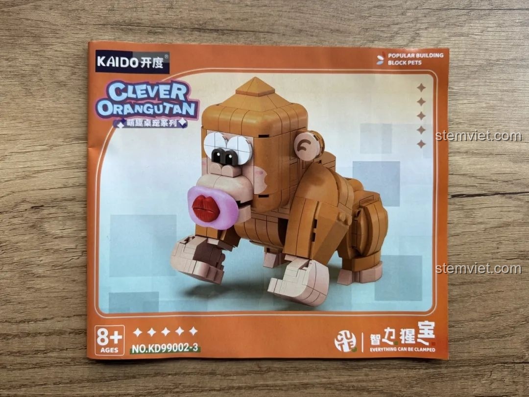Sách hướng dẫn lắp ráp chi tiết của bộ Kaido KD99002-3 Thú Cưng Để Bàn: Đười Ươi Thông Minh, với hình ảnh minh họa rõ ràng.