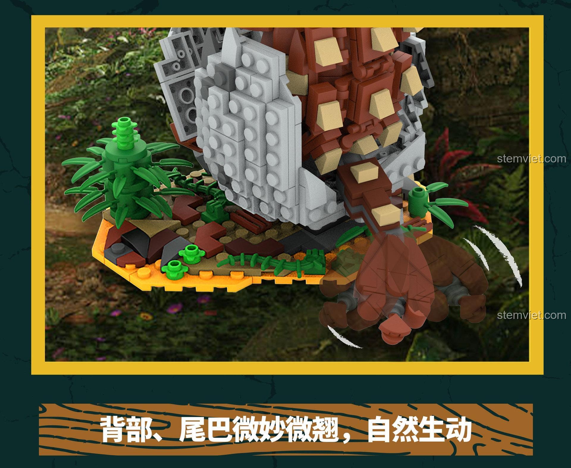 Phần lưng và đuôi của khủng long Ankylosaurus có thể uốn cong nhẹ, tạo cảm giác tự nhiên và sống động.