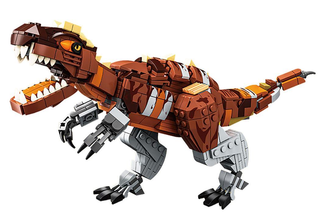 Mô hình khủng long T-Rex được lắp ráp từ bộ đồ chơi mô hình Kaido KD99009, với các chi tiết màu nâu, cam và xám, các khớp cử động linh hoạt, phù hợp cho bé trai 8 tuổi.