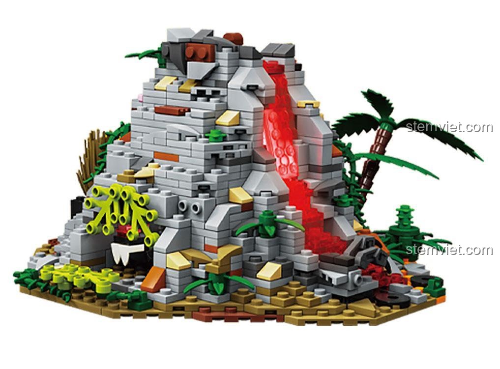 Mô hình núi lửa với dòng dung nham đỏ rực, một trong hai mô hình lớn có thể lắp được khi kết hợp bộ Kaido KD99009.