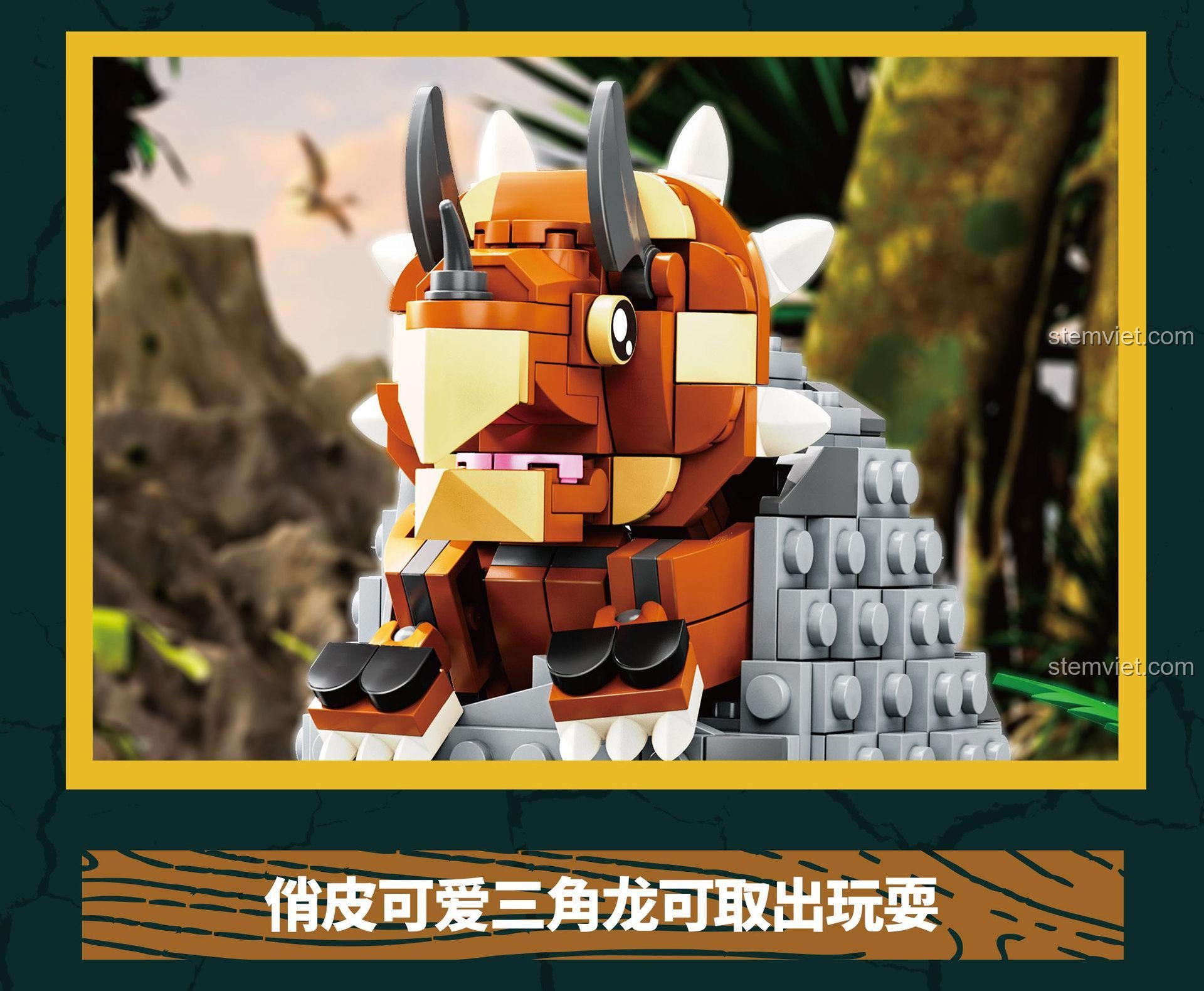 Khủng long Triceratops tinh nghịch và dễ thương có thể được lấy ra khỏi trứng để chơi.