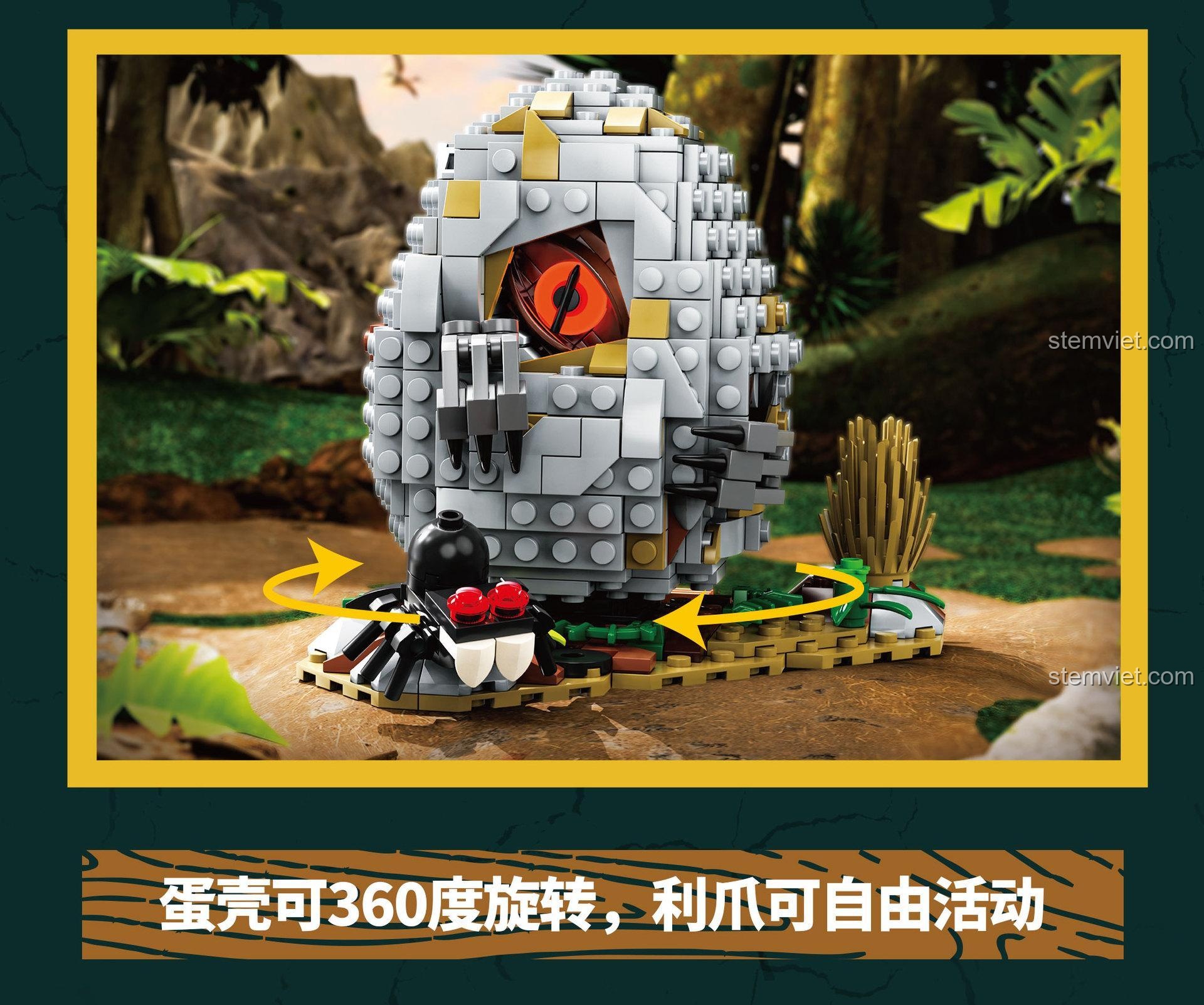 Mô hình trứng khủng long có thể xoay 360 độ và móng vuốt có thể cử động tự do.