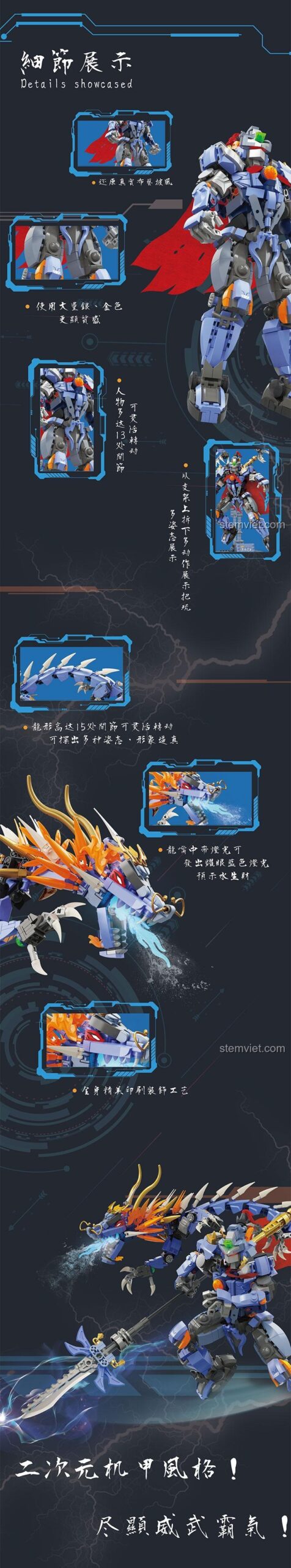 Mô hình Rồng Thần KD 99012 Kaido, chi tiết tinh xảo của mô hình mecha và rồng, đồ chơi lắp ghép cao cấp cho bé trai 8 tuổi
