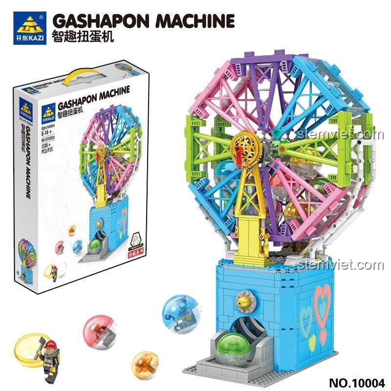 Chi tiết bộ lắp ráp Máy Gashapon KAZI KY10004 với vòng quay nhiều màu sắc, dành cho bé gái 6 tuổi.