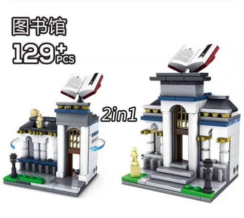 Bộ lắp ghép Thư viện mini KAZI KY5002 cho bé trai 6 tuổi, đồ chơi xếp hình giá rẻ với 129 mảnh ghép, lắp được 2 kiểu.