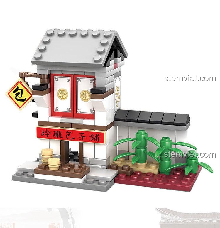 Hộp sản phẩm KAZI KY5005, một phần của bộ đồ chơi KAZI KY5005, thể hiện mô hình Tiệm Bánh Bao Linh Lung.