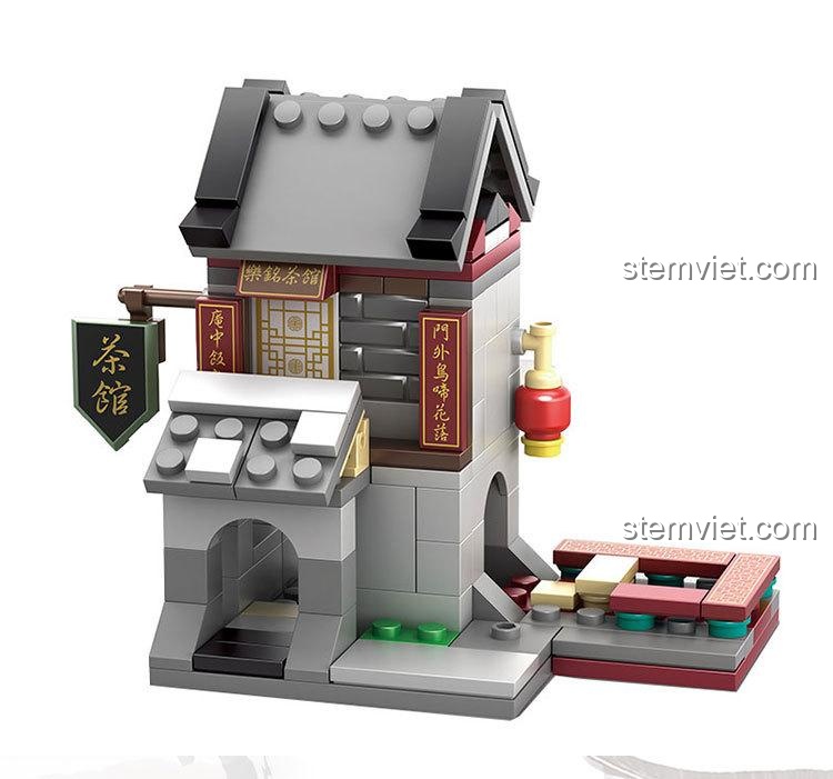 Hộp sản phẩm KAZI KY5005, một phần của bộ đồ chơi KAZI KY5005, thể hiện mô hình Trà Quán Lạc Minh.