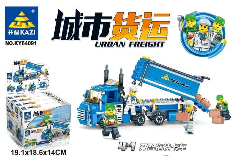 Bộ lắp ghép KAZI KY64091-1 Xe Tải Vận Chuyển Thành Phố 4 trong 1, đồ chơi mô hình vận tải đô thị cho bé trai 6 tuổi, chất lượng cao giá tốt.
