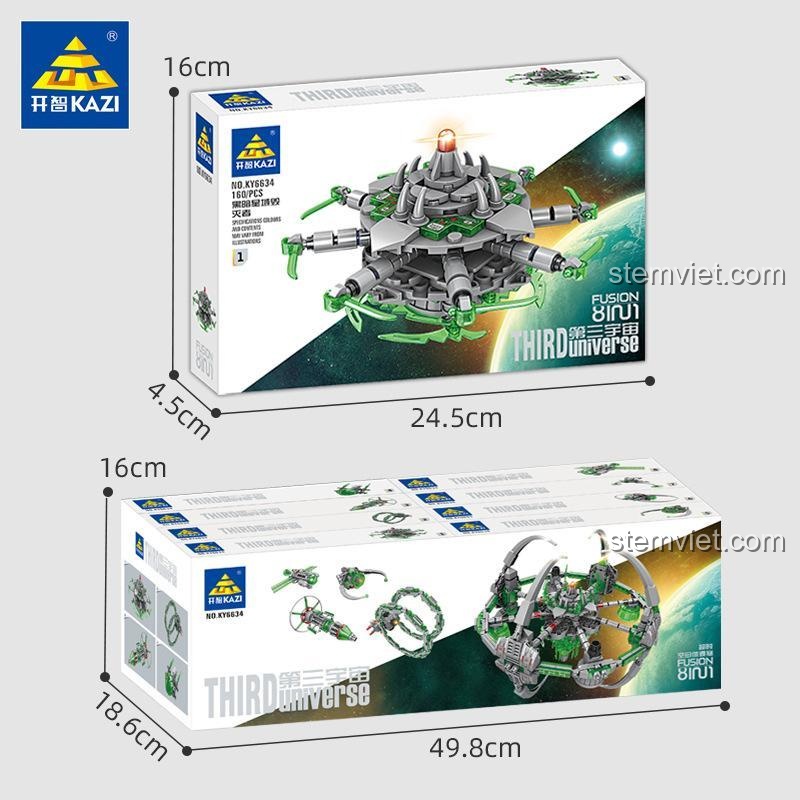 Kích thước hộp bộ lắp ráp KAZI KY6634, hộp lớn 49.8cm và hộp nhỏ 24.5cm.